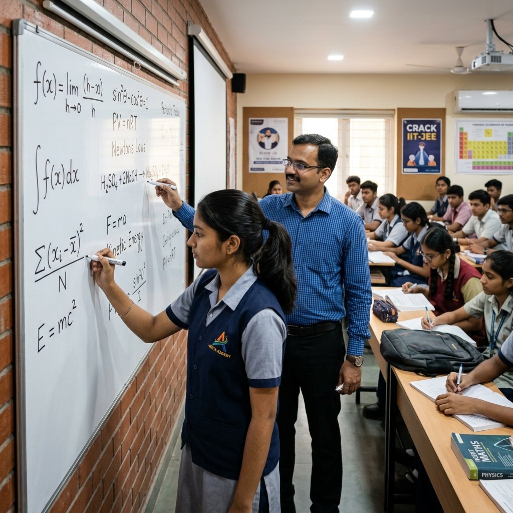 Teacher explaining formulas on whiteboard