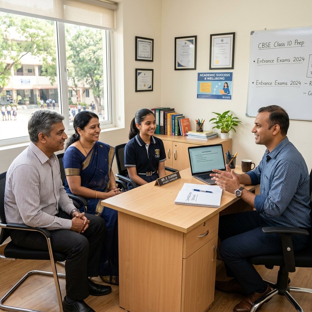 Parents and student consulting counselor